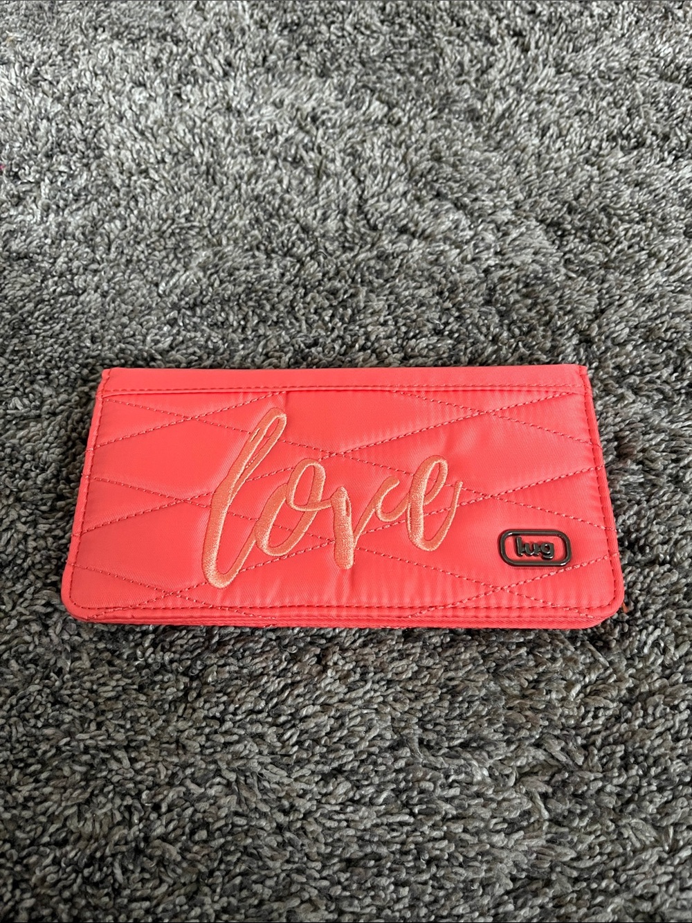 lug Coral Quilted 'Love' Card  - slim wallet. New. No tags.